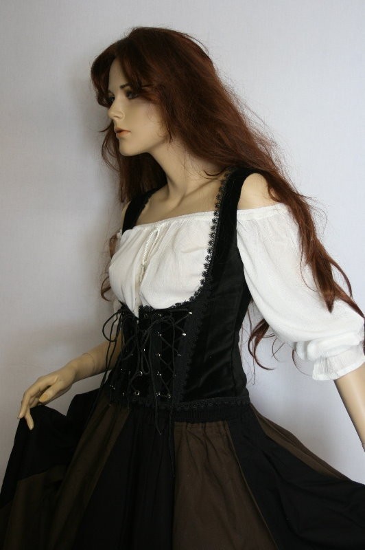 Gothic Mittelalter Mieder Unterbrustmieder Weste Top Bluse schwarz Samt 38 Neu